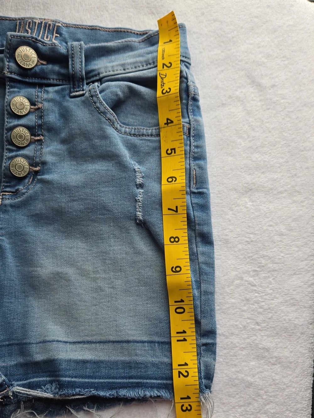 Justice Light Wash Distressed Jean Shorts High Waisted Button Fly Sz 12